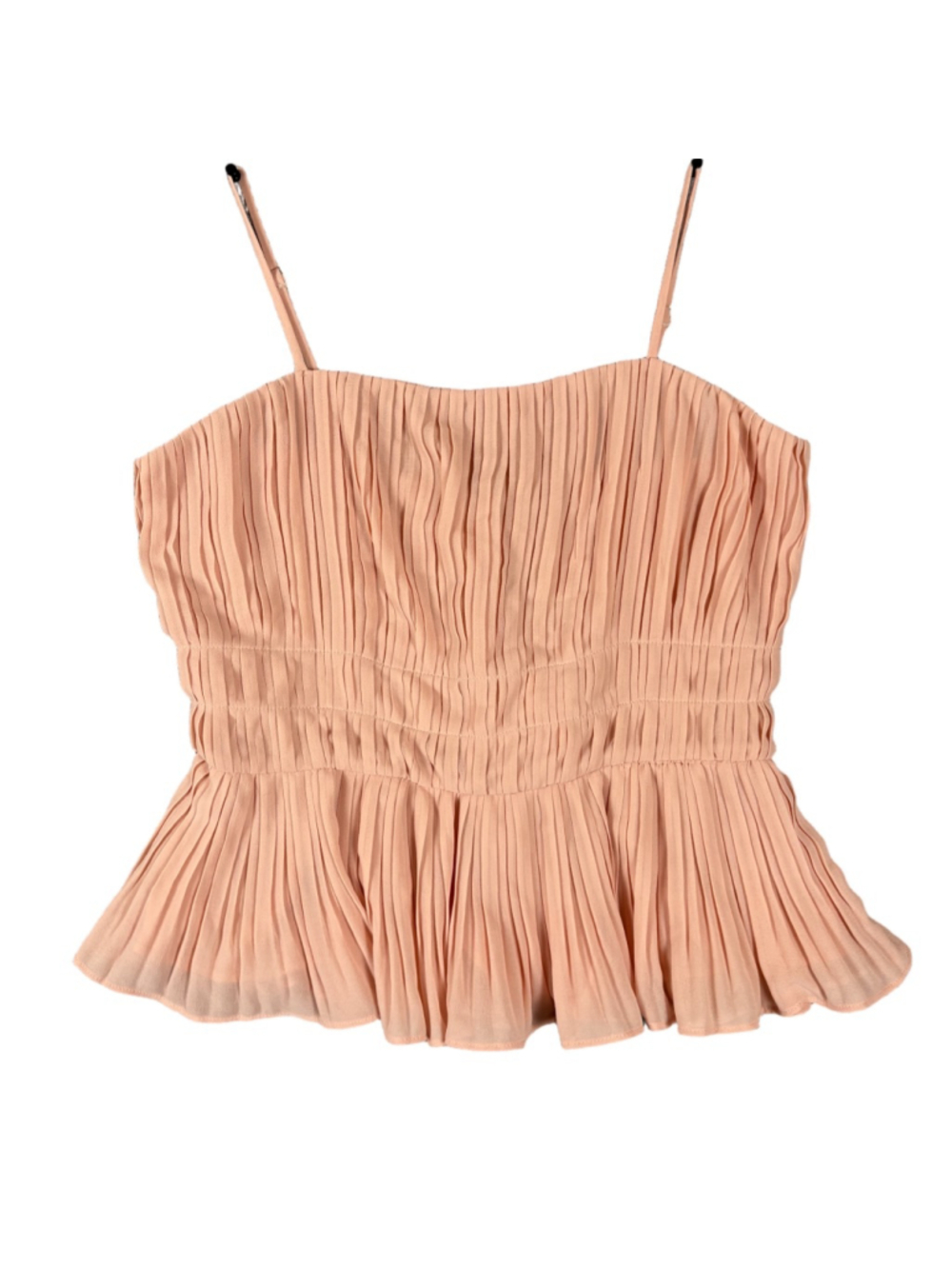 Naked Zebra S Pleated Peplum Cami Peach Chiffon Smocked Tank Top